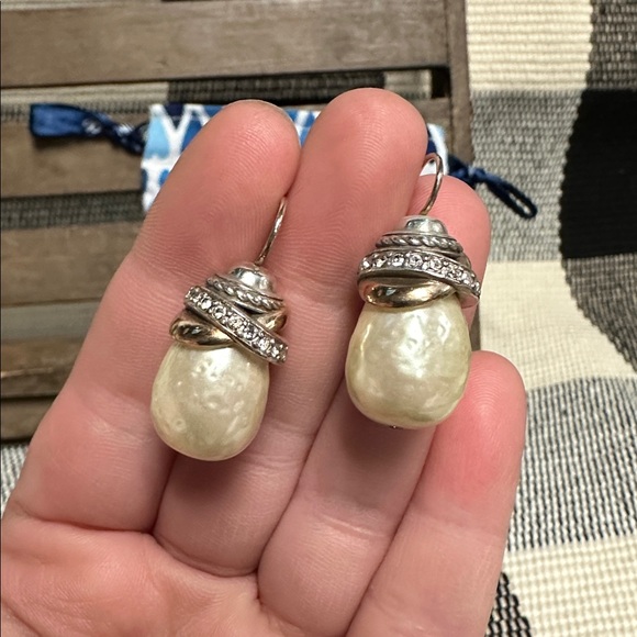 Brighton great shape Neptunes rings silver gold crystal pearl drop earrings - Picture 2 of 4
